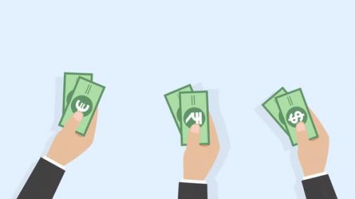 Videohive - Hands Give Money Different Currency Cartoon Animation - 47788782 - 47788782