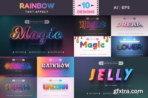 Set 10 Rainbow Editable Text Effects, Font Styles D7NNCJ9