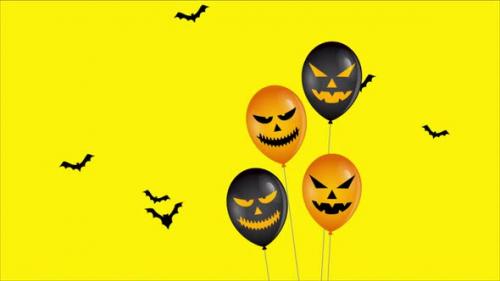 Videohive - Balloons Flying On Yellow Background And Bats Flying In The Sky 4K - 47767274 - 47767274