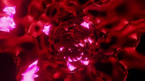 Videohive - Orange reflective tunnel with pink crystals. Looped animation - 47787275 - 47787275