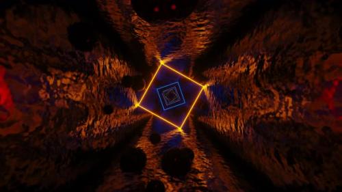 Videohive - Square tunnel with neon squares and black balls. Looped animation - 47787282 - 47787282