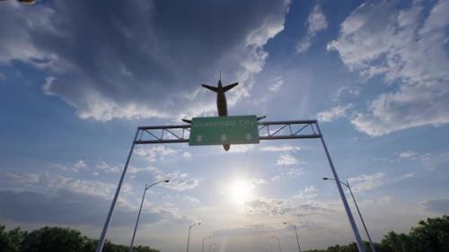 Videohive - Guatemala City Road Sign - Airplane Arriving To Guatemala City Airport Travelling To Guatemala - 47778822 - 47778822