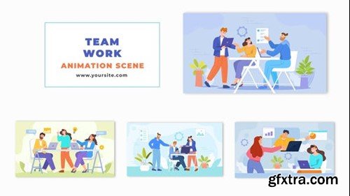 Videohive Flat Design Animation Scene of Teamwork in the Office 47865292