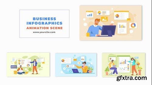Videohive Flat Character Design Animation Scene with Business Infographics 47865759