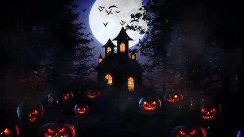 Videohive - Halloween Night House and moon Animation Scene - 47784640 - 47784640