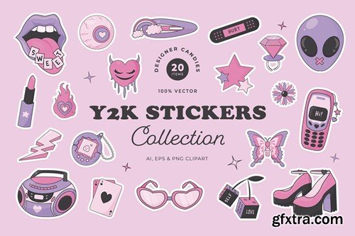 Y2K Stickers Illustration Set D34NBJ4