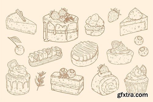 Cakes and Dessert Clipart Illustration FXVEU6T