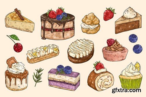 Cakes and Dessert Clipart Illustration FXVEU6T