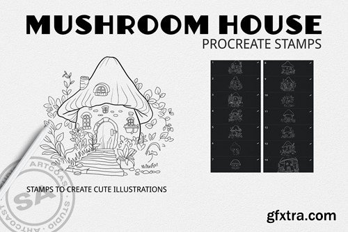 Mushroom House Procreate Stamps KLCXN3D