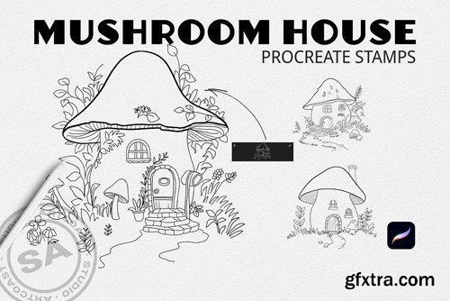 Mushroom House Procreate Stamps KLCXN3D