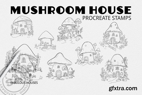 Mushroom House Procreate Stamps KLCXN3D