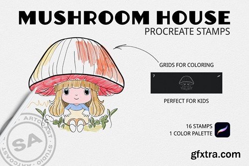 Mushroom House Procreate Stamps KLCXN3D