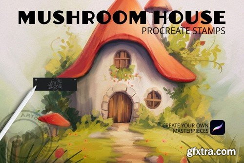 Mushroom House Procreate Stamps KLCXN3D