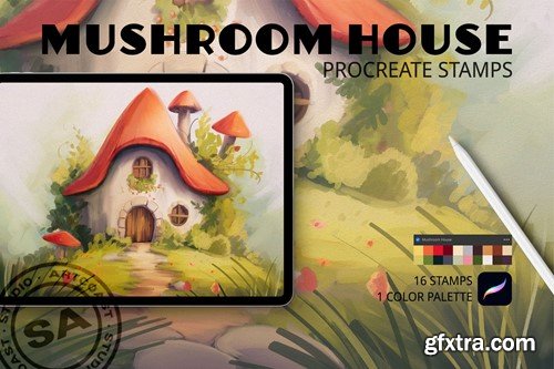 Mushroom House Procreate Stamps KLCXN3D