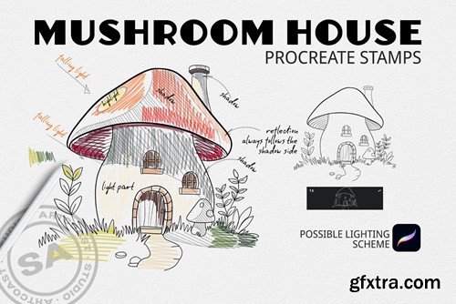 Mushroom House Procreate Stamps KLCXN3D