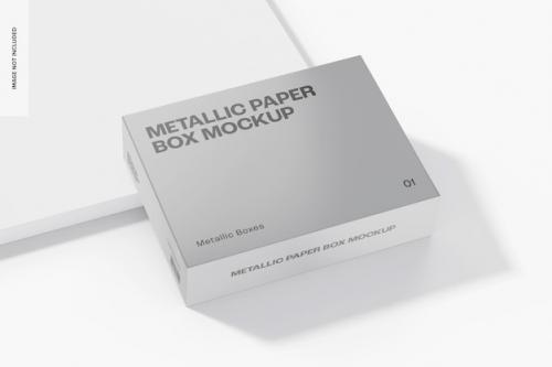 Premium PSD | Metallic paper box mockup, leaned Premium PSD