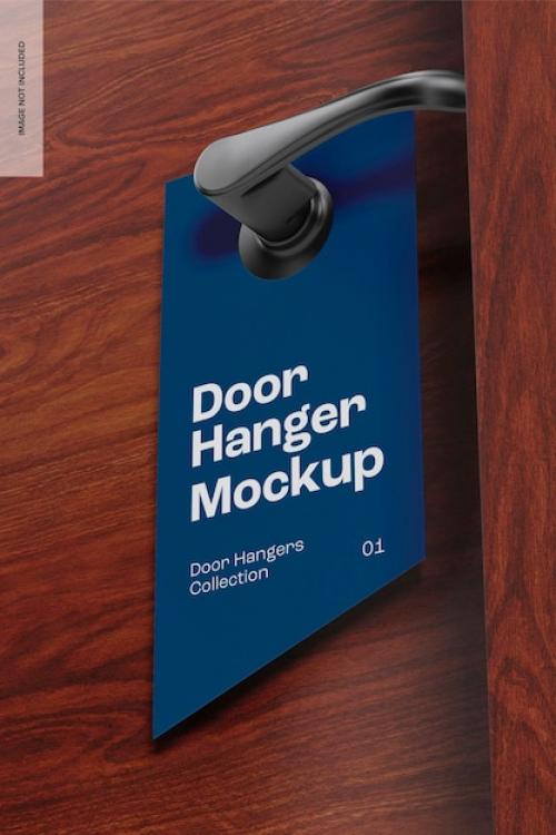 Premium PSD | Cardboard door hanger mockup, low angle view Premium PSD