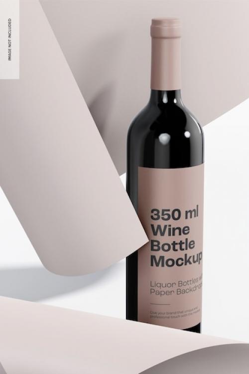 Premium PSD | 350 ml wine bottle with label mockup, perspective Premium PSD