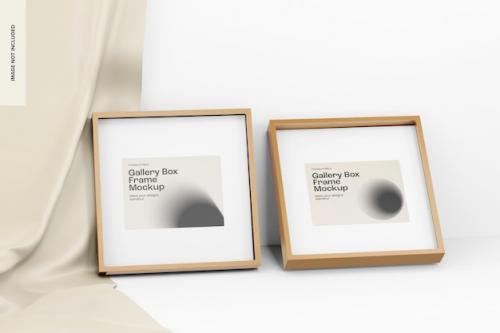 Premium PSD | Gallery box frames on fabric stage mockup, leaned Premium PSD