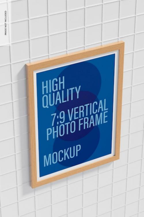 Premium PSD | 7:9 vertical photo frame mockup, perspective Premium PSD