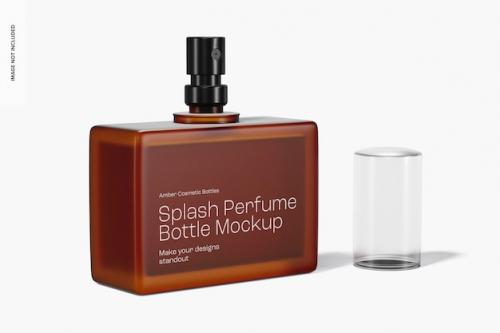 Premium PSD | Splash perfume bottle mockup, opened Premium PSD