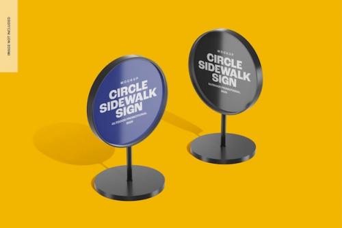 Premium PSD | Circle sidewalk signs mockup, perspective Premium PSD