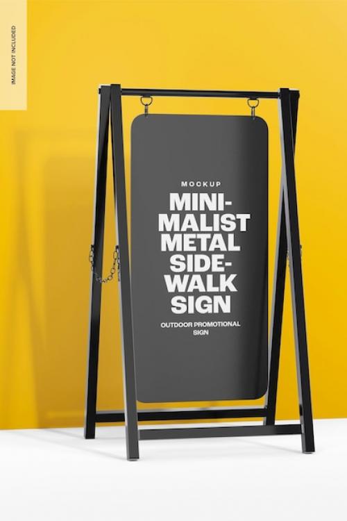 Premium PSD | Minimalist metal sidewalk sign mockup, left view Premium PSD