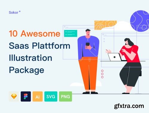 Sokor: SaaS Platform Illustration Pack Ui8.net