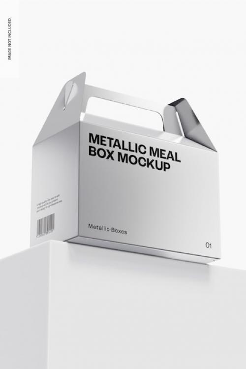 Premium PSD | Metallic meal box mockup, low angle view Premium PSD