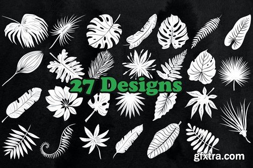 27 Tropical Leaves Photoshop Stamp Brushes F8FPNUM