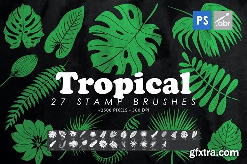 27 Tropical Leaves Photoshop Stamp Brushes F8FPNUM