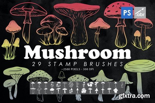 29 Mushroom Photoshop Stamp Brushes 6MRUGRV