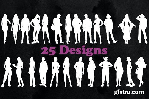 25 People Silhouette Photoshop Stamp Brushes E2Y4MM7