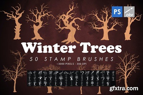 50 Winter Tree Branches Photoshop Stamp Brushes T3M2SSP