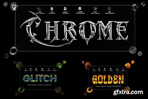 3 PSD Text Effect Chrome - Golden - Glitch 5QDRNYU