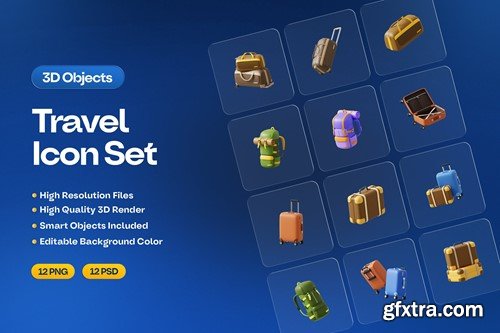 3D Travel Bag Icon Set DCGA4Z2