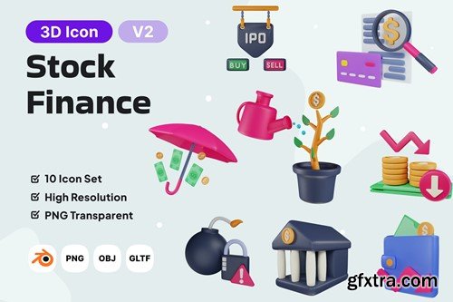 Stock Finance V2 3D Icon Pack KXGAVYM