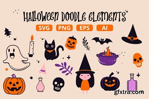 Halloween Doodle Elements Set BW7H362