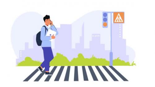 Videohive - Talking On Mobile At Pedestrian Crossing Character Animation Scene - 47935907 - 47935907