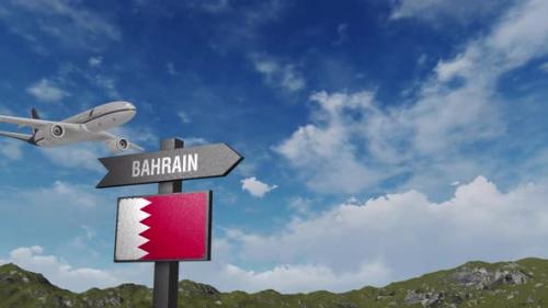 Videohive - Bahrain Flag With Airplane And Arrow Sign - 47936107 - 47936107