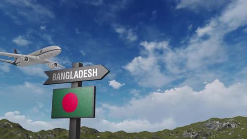 Videohive - Bangladesh Flag With Airplane And Arrow Sign - 47936109 - 47936109