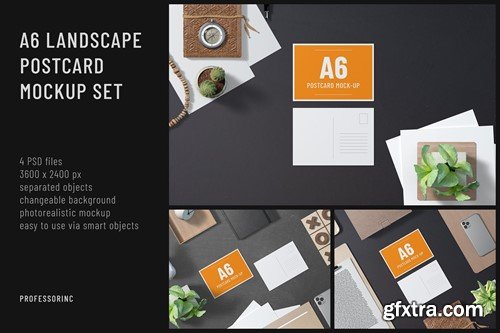 A6 Landscape Postcard Mockup Set 3MSUK6T