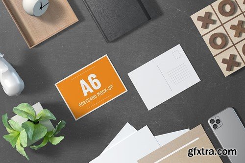 A6 Landscape Postcard Mockup Set 3MSUK6T