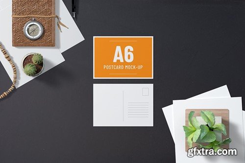 A6 Landscape Postcard Mockup Set 3MSUK6T