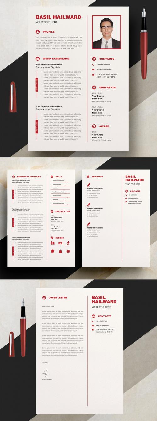 Resume Layout with Red Accents 640542341