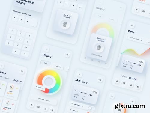 Skeuomorph Wallet Banking App UI Kit Ui8.net