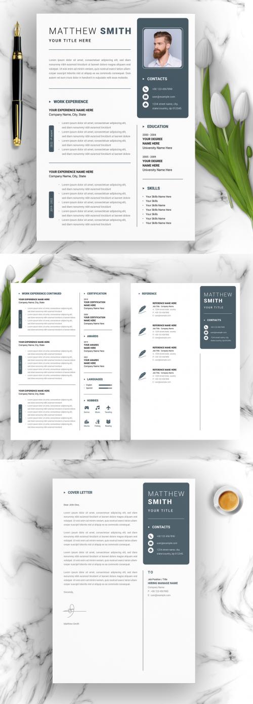 Dark Gray and White Resume Layout 640542203