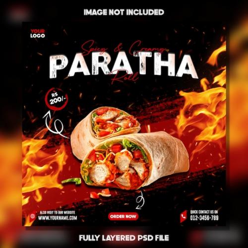 Premium PSD | Modern psd social media restaurant food presenting paratha roll poster design Premium PSD