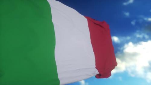 Videohive - Italian Flag is Waving in the Wind on the Flagpole Blue Sky on the Background Slow Motion - 47910831 - 47910831