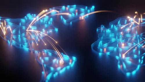 Videohive - world map wire line neon glow style. - 47959975 - 47959975